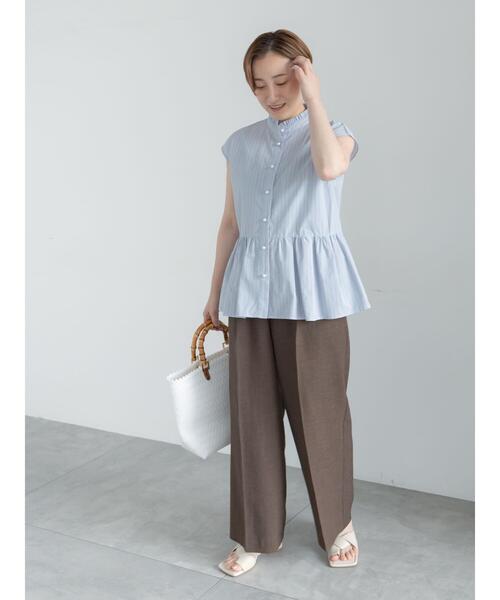Te chichi（テチチ）の「フレンチスリーブスタンドフリルブラウス（シャツ/ブラウス・レディース・ネイビー/オフホワイト/サックスブルー・F）」の17枚目の写真
