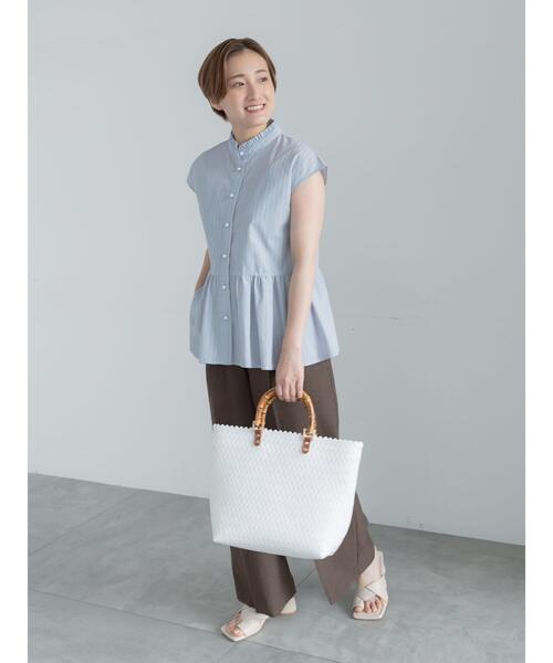 Te chichi（テチチ）の「フレンチスリーブスタンドフリルブラウス（シャツ/ブラウス・レディース・ネイビー/オフホワイト/サックスブルー・F）」の18枚目の写真