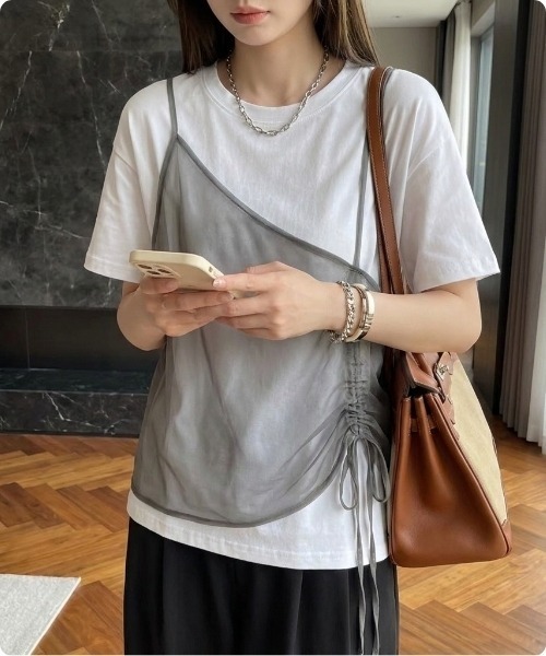 I.O.E(アイオイ)の「シアードッキング ドローストリングTシャツ(Tシャツ/カットソー・レディース・グレー/ホワイト/ブラック・FREE)」の2枚目の写真