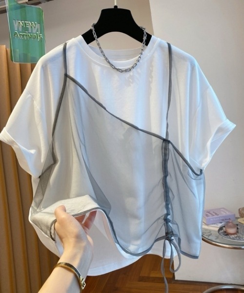 I.O.E(アイオイ)の「シアードッキング ドローストリングTシャツ(Tシャツ/カットソー・レディース・グレー/ホワイト/ブラック・FREE)」の5枚目の写真