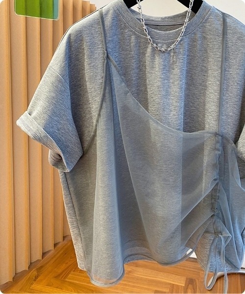I.O.E(アイオイ)の「シアードッキング ドローストリングTシャツ(Tシャツ/カットソー・レディース・グレー/ホワイト/ブラック・FREE)」の7枚目の写真