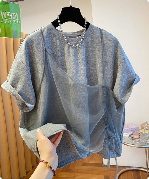 I.O.E(アイオイ)の「シアードッキング ドローストリングTシャツ(Tシャツ/カットソー・レディース・グレー/ホワイト/ブラック・FREE)」の9枚目の写真