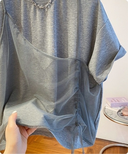 I.O.E(アイオイ)の「シアードッキング ドローストリングTシャツ(Tシャツ/カットソー・レディース・グレー/ホワイト/ブラック・FREE)」の10枚目の写真