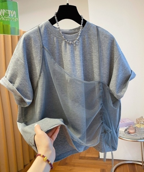 I.O.E(アイオイ)の「シアードッキング ドローストリングTシャツ(Tシャツ/カットソー・レディース・グレー/ホワイト/ブラック・FREE)」の11枚目の写真