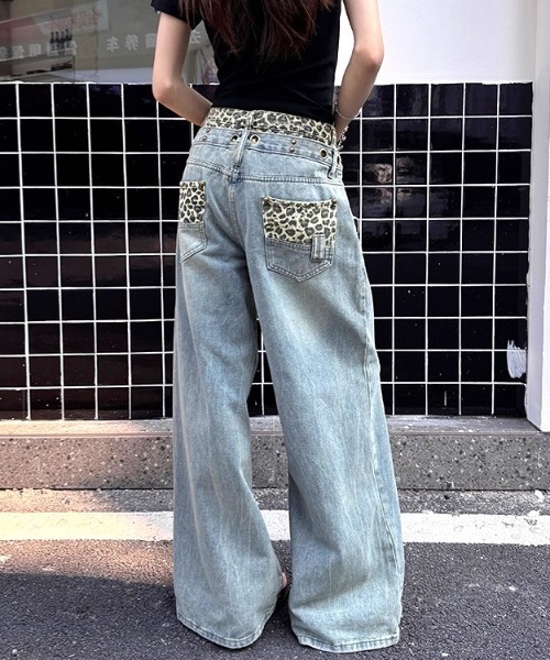 SHEENA(シーナ)の「レオパードダブルウエストヴィンテージライクデニムワイドパンツ(デニムパンツ・レディース・ブルー・S/M/L)」の19枚目の写真