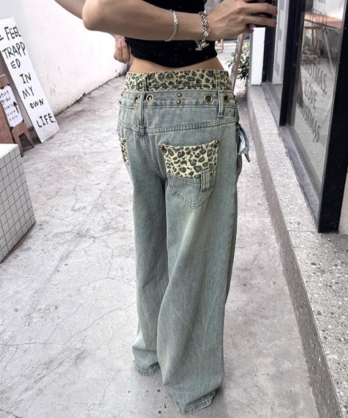 SHEENA(シーナ)の「レオパードダブルウエストヴィンテージライクデニムワイドパンツ(デニムパンツ・レディース・ブルー・S/M/L)」の12枚目の写真