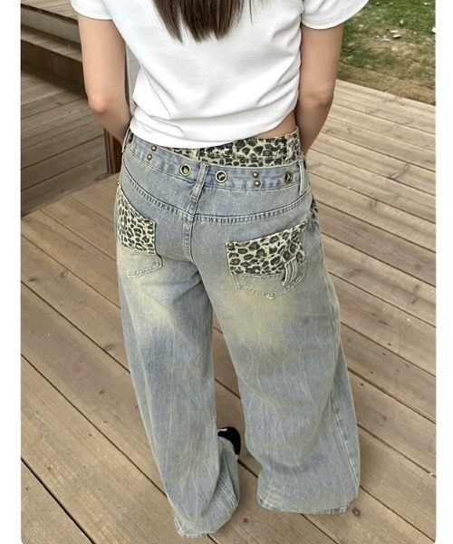 SHEENA(シーナ)の「レオパードダブルウエストヴィンテージライクデニムワイドパンツ(デニムパンツ・レディース・ブルー・S/M/L)」の16枚目の写真