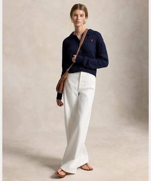 POLO RALPH LAUREN(ポロ ラルフ ローレン)の「ケーブル コットン ポロカラー カーディガン(カーディガン/ボレロ・レディース・ブルー・S/M/XS)」の6枚目の写真