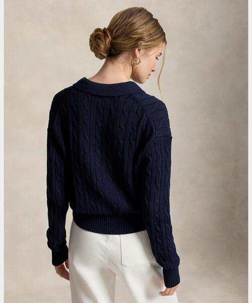 POLO RALPH LAUREN(ポロ ラルフ ローレン)の「ケーブル コットン ポロカラー カーディガン(カーディガン/ボレロ・レディース・ブルー・S/M/XS)」の5枚目の写真