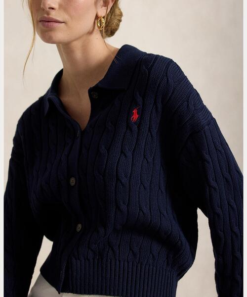 POLO RALPH LAUREN(ポロ ラルフ ローレン)の「ケーブル コットン ポロカラー カーディガン(カーディガン/ボレロ・レディース・ブルー・S/M/XS)」の3枚目の写真