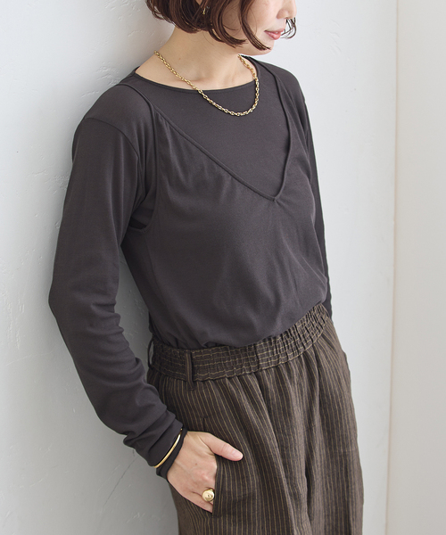 journal standard L'essage(ジャーナルスタンダードレサージュ)の「シアーレイヤーロンT(Tシャツ/カットソー・レディース・グレー/ブラック系その他・FREE)」の1枚目の写真
