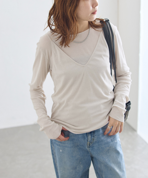 journal standard L'essage(ジャーナルスタンダードレサージュ)の「シアーレイヤーロンT(Tシャツ/カットソー・レディース・グレー/ブラック系その他・FREE)」の4枚目の写真