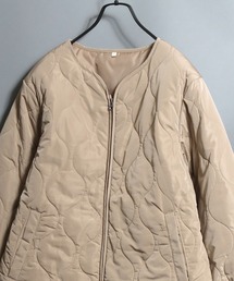 Women’s Heat-Retention Kapok-Blend Quilted Collarless Jacket / レディース 吸湿発熱 カポック混中綿 キルティングノーカラージャケット ブルゾン アウター