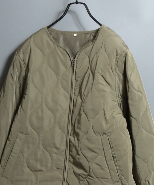 ANPAS(アンパス)の「Women’s Heat-Retention Kapok-Blend Quilted Collarless Jacket / レディース 吸湿発熱 カポック混中綿 キルティングノーカラージャケット ブルゾン アウター(ノーカラージャケット・レディース・ベージュ/ブラック/モスグリーン・L/LL/M)」の3枚目の写真