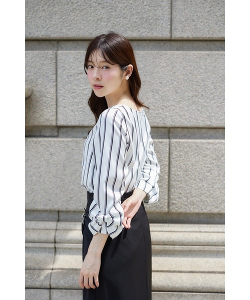 tocco closet(トッコ クローゼット)の「袖口リボンモチーフ付きブラウス(シャツ/ブラウス・レディース・ホワイト×ブラック/ドット・M)」の18枚目の写真