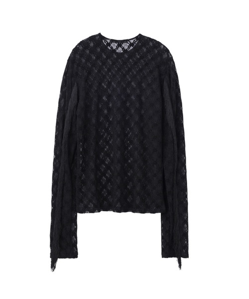 JOHN LAWRENCE SULLIVAN(ジョンローレンスサリバン)の「LACE PULLOVER WITH FRINGE(Tシャツ/カットソー・メンズ・ブラック・MEDIUM/SMALL)」の2枚目の写真