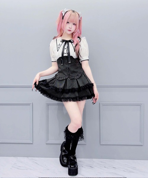 MA*RS(アメーバーマーズ)の「クロス刺繍ビスチェ風ブラウス(シャツ/ブラウス・レディース・ブラック/ブラック×ホワイト・FREE)」の12枚目の写真