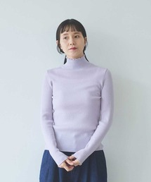 14G merino/w switching rib high neck pullover