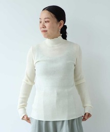 14G merino/w switching rib high neck pullover