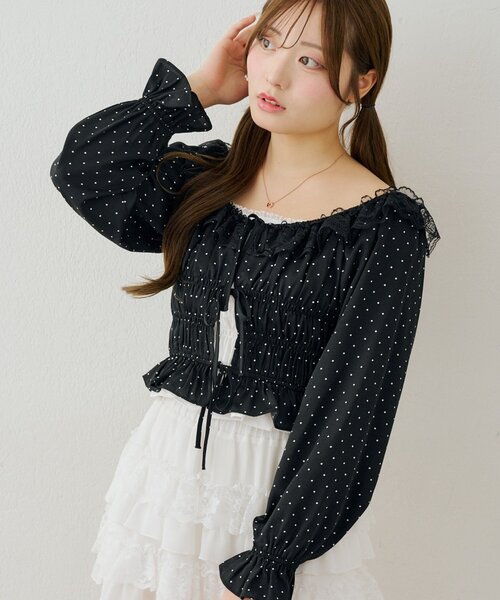 continuer de NICE CLAUP(コンティニューデナイスクラップ)の「ドッキングリボンシャーリングブラウス(シャツ/ブラウス・レディース・ブラック系その他/ブラウン系その他/ドット・FREE)」の22枚目の写真