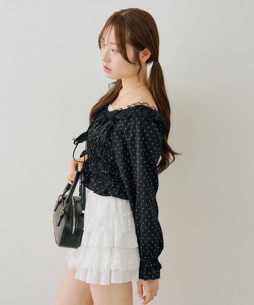 continuer de NICE CLAUP(コンティニューデナイスクラップ)の「ドッキングリボンシャーリングブラウス(シャツ/ブラウス・レディース・ブラック系その他/ブラウン系その他/ドット・FREE)」の21枚目の写真