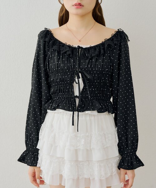 continuer de NICE CLAUP(コンティニューデナイスクラップ)の「ドッキングリボンシャーリングブラウス(シャツ/ブラウス・レディース・ブラック系その他/ブラウン系その他/ドット・FREE)」の19枚目の写真