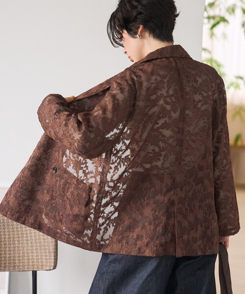 FREAK'S STORE(フリークスストア)の「シアー ジャガードジャケット(シャツ/ブラウス・レディース・ブラウン/ブラック/オフホワイト/ピンク・フリ-)」の3枚目の写真