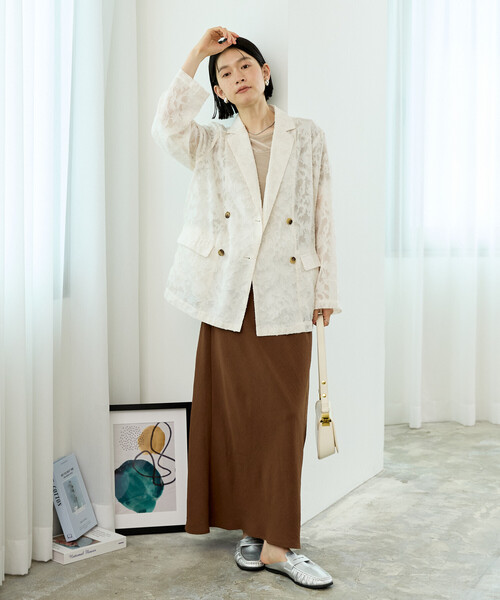 FREAK'S STORE(フリークスストア)の「シアー ジャガードジャケット(シャツ/ブラウス・レディース・ブラウン/ブラック/オフホワイト/ピンク・フリ-)」の7枚目の写真