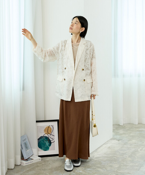 FREAK'S STORE(フリークスストア)の「シアー ジャガードジャケット(シャツ/ブラウス・レディース・ブラウン/ブラック/オフホワイト/ピンク・フリ-)」の8枚目の写真