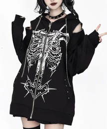 『AOSPACE/アオスペース』ショルダーZIPボーンプリントフーディー