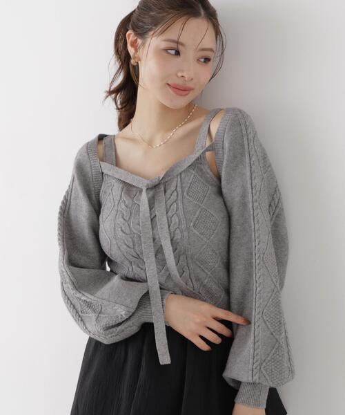 PROPORTION BODY DRESSING(プロポーションボディドレッシング)の「<E>ケーブルニットset up / 1216275900(アンサンブル・レディース・グレー系その他/ホワイト系その他・FREE)」の1枚目の写真