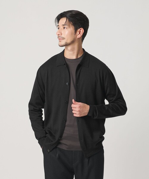 BEAUTY&YOUTH UNITED ARROWS（ビューティーアンドユースユナイテッドアローズ）の「【WEB限定 WARDROBE SMART】マシーンウォッシャブル ウールミックス ポロカラーニット ジャケット（カーディガン/ボレロ・メンズ・ブラック/ダークグレー・XL/L/M/S）」の4枚目の写真