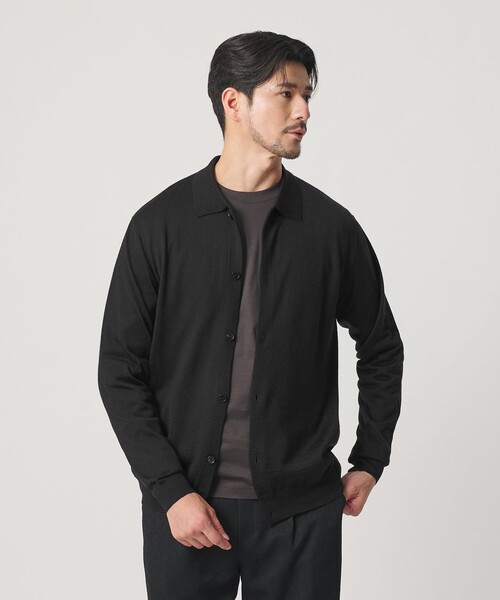 BEAUTY&YOUTH UNITED ARROWS（ビューティーアンドユースユナイテッドアローズ）の「【WEB限定 WARDROBE SMART】マシーンウォッシャブル ウールミックス ポロカラーニット ジャケット（カーディガン/ボレロ・メンズ・ブラック/ダークグレー・XL/L/M/S）」の5枚目の写真