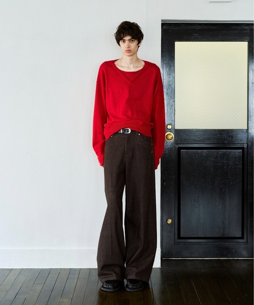CAMPHOR WOOD(カンファーウッド)の「DOUBLE LAYERED V-NECK SWEATER / ダブルレイヤードVネックセーター(ニット/セーター・メンズ・スミクロ/ブラック/レッド/ブラック系その他・MEDIUM/LARGE)」の7枚目の写真