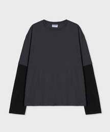 [ユニセックス] レイヤードツートンロングスリーブTシャツチャコール
