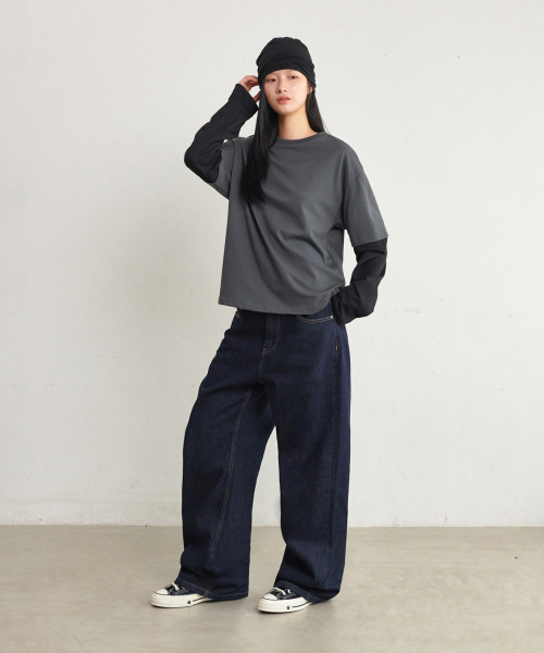 GLW（ジーエルダブリュ）の「[ユニセックス] レイヤードツートンロングスリーブTシャツチャコール（Tシャツ/カットソー・メンズ・その他・SMALL/MEDIUM/LARGE/X-LARGE）」の5枚目の写真