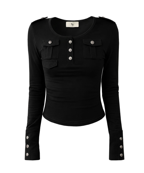 SCHISM INDUCING(スキズムインデューシング)の「POCKET BUTTONED HENLEY TOP BLACK(Tシャツ/カットソー・レディース・その他・FREE)」の2枚目の写真