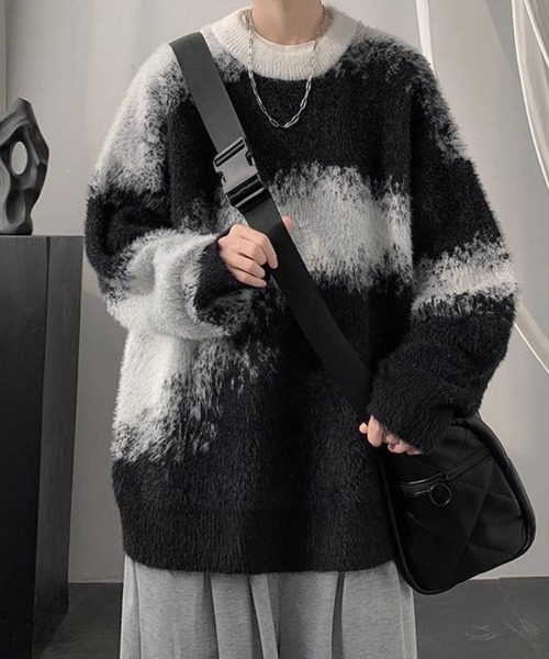 KELVIN（ケルヴァン）の「Fuzzy Border Knit Pullover ファジーボーダーニットプルオーバー（ニット/セーター・メンズ・ブラック・MEDIUM/LARGE）」の2枚目の写真