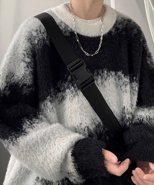 KELVIN（ケルヴァン）の「Fuzzy Border Knit Pullover ファジーボーダーニットプルオーバー（ニット/セーター・メンズ・ブラック・MEDIUM/LARGE）」の3枚目の写真