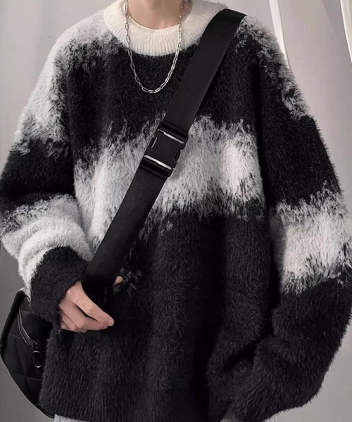 KELVIN（ケルヴァン）の「Fuzzy Border Knit Pullover ファジーボーダーニットプルオーバー（ニット/セーター・メンズ・ブラック・MEDIUM/LARGE）」の5枚目の写真