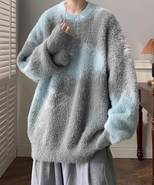 KELVIN（ケルヴァン）の「Fuzzy Border Knit Pullover ファジーボーダーニットプルオーバー（ニット/セーター・メンズ・ブラック・MEDIUM/LARGE）」の7枚目の写真