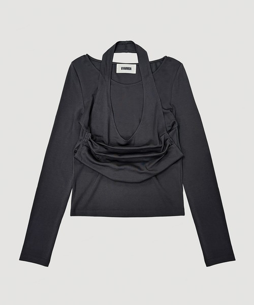 VIAVANDA（ヴィアヴァンダ）の「2WAY DRAPE LONG SLEEVE（その他トップス・レディース・チャコール/アイボリー・FREE）」の11枚目の写真
