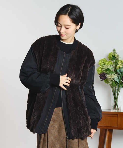 GENE HEAVENS(ジーンヘブンズ)の「(GENE HEAVENS)CABLE EMBOS FAUX FUR MA1 JACKET(MA-1・レディース・ブラック/オリーブ・M/S)」の18枚目の写真