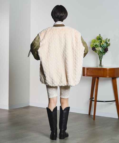 GENE HEAVENS(ジーンヘブンズ)の「(GENE HEAVENS)CABLE EMBOS FAUX FUR MA1 JACKET(MA-1・レディース・ブラック/オリーブ・M/S)」の10枚目の写真