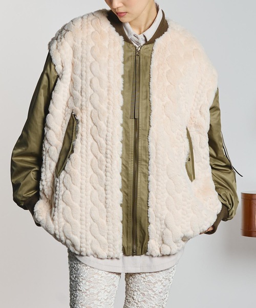 GENE HEAVENS(ジーンヘブンズ)の「(GENE HEAVENS)CABLE EMBOS FAUX FUR MA1 JACKET(MA-1・レディース・ブラック/オリーブ・M/S)」の11枚目の写真