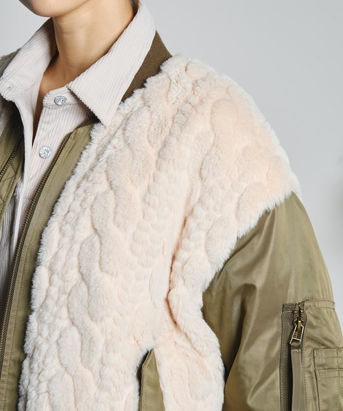 GENE HEAVENS(ジーンヘブンズ)の「(GENE HEAVENS)CABLE EMBOS FAUX FUR MA1 JACKET(MA-1・レディース・ブラック/オリーブ・M/S)」の15枚目の写真