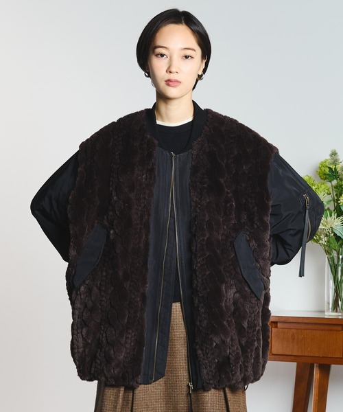 GENE HEAVENS(ジーンヘブンズ)の「(GENE HEAVENS)CABLE EMBOS FAUX FUR MA1 JACKET(MA-1・レディース・ブラック/オリーブ・M/S)」の19枚目の写真
