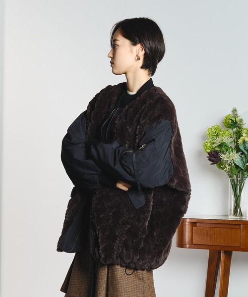 GENE HEAVENS(ジーンヘブンズ)の「(GENE HEAVENS)CABLE EMBOS FAUX FUR MA1 JACKET(MA-1・レディース・ブラック/オリーブ・M/S)」の20枚目の写真