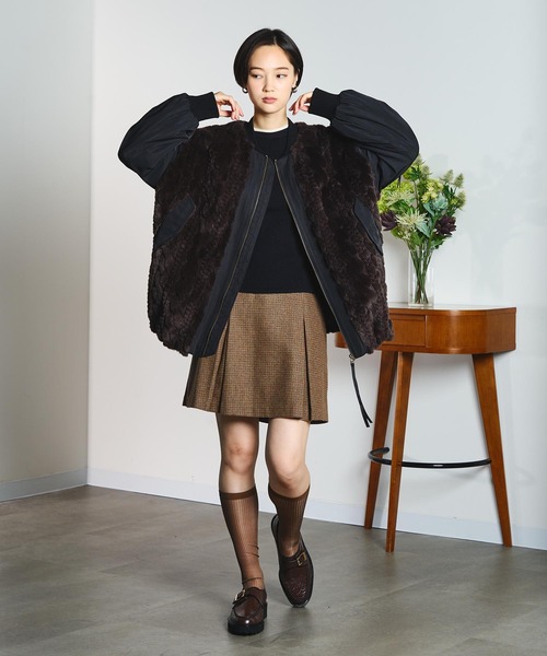 GENE HEAVENS(ジーンヘブンズ)の「(GENE HEAVENS)CABLE EMBOS FAUX FUR MA1 JACKET(MA-1・レディース・ブラック/オリーブ・M/S)」の22枚目の写真
