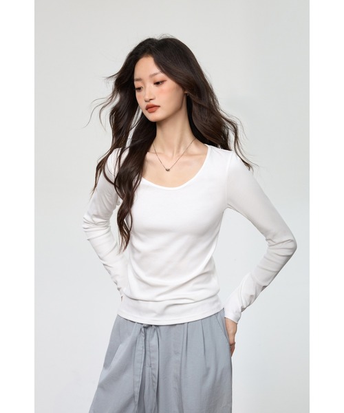 Bifrost（ビフレスト）の「もちもち柔らかラウンドネックカットソー（Tシャツ/カットソー・レディース・グレー/ホワイト/ブラック・M/L）」の6枚目の写真
